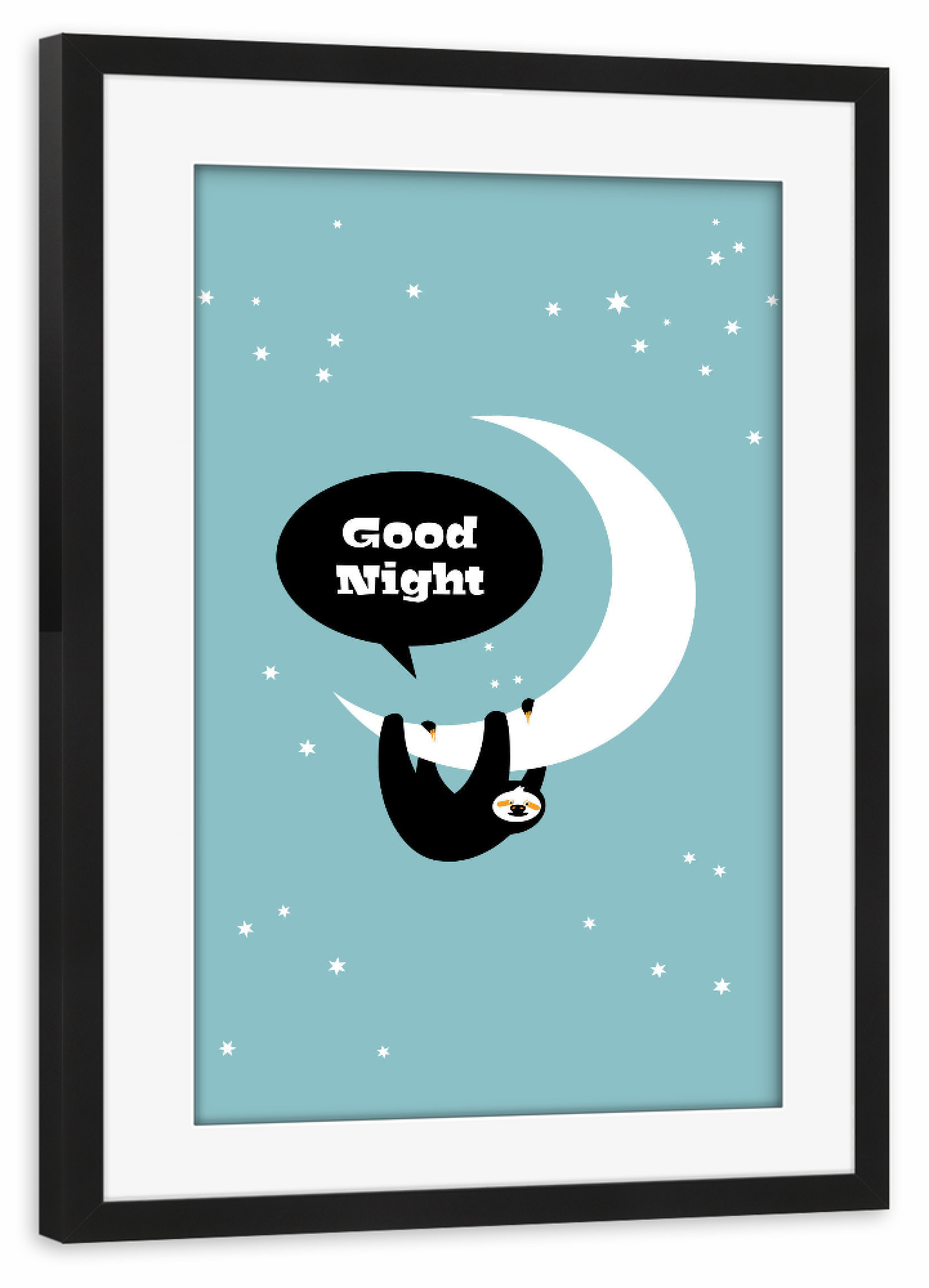 Poster mit Rahmen schwarz "Good Night Faultier" artboxONE - Typografie,Für Kinder,Tiere,Fiktion
