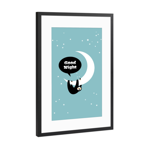 Poster mit Rahmen Schwarz (Metallic) "Good Night Faultier" artboxONE - Typografie,Für Kinder,Tiere,Fiktion