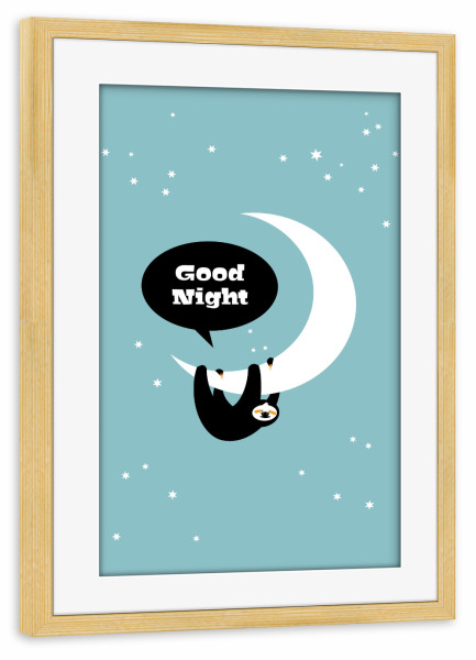 Poster mit Rahmen kiefer "Good Night Faultier" artboxONE - Typografie,Für Kinder,Tiere,Fiktion