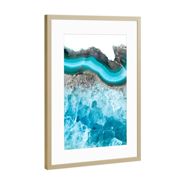 Poster mit Rahmen Gold "Sea Agate with Amethyst Crystals" artboxONE - Abstrakt,Marmor