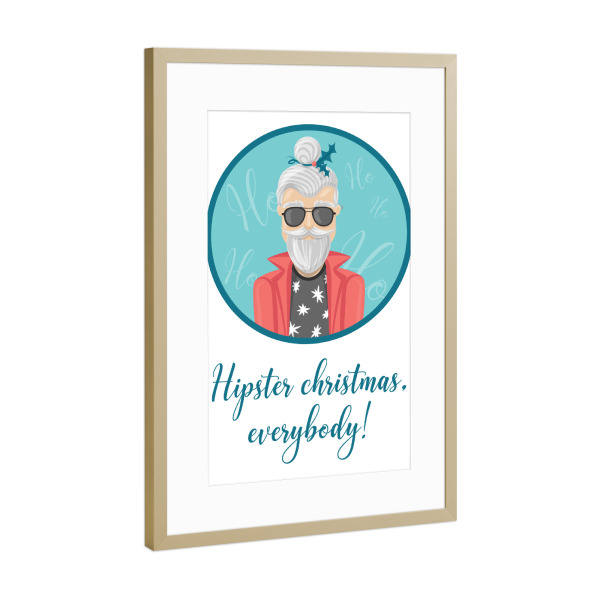 Poster mit Rahmen Gold "Hipster christmas, everybody!" artboxONE - Typografie,Menschen,Weihnachten,Männer