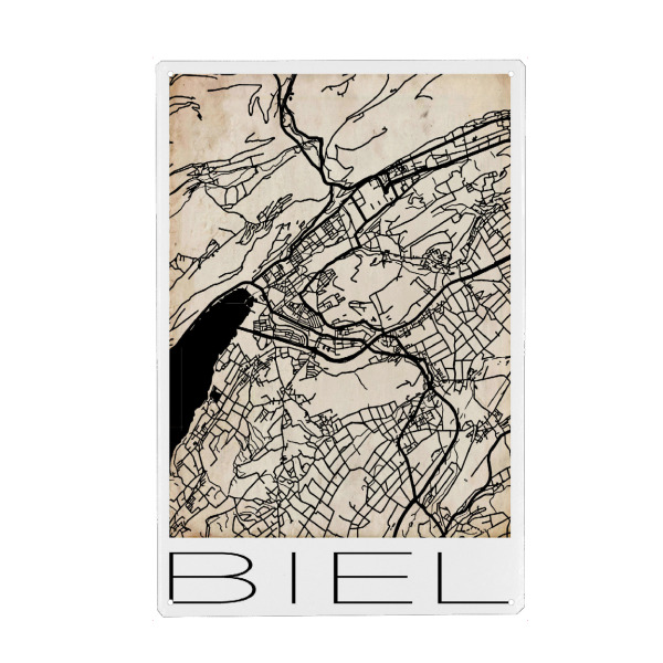 Metall Poster "Retro Map of Biel Switzerland 3" artboxONE - Städte,Reise,Schwarzweiß,Städte / Weitere - Retro,Karte,Biel,Schweiz,Straßenverstärker