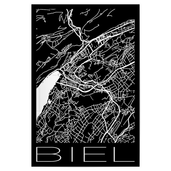 Poster "Retro Map of Biel Switzerland 2" artboxONE - Städte,Reise,Schwarzweiß,Städte / Weitere - Retro,Karte,Biel,Schweiz,Straßenkarte