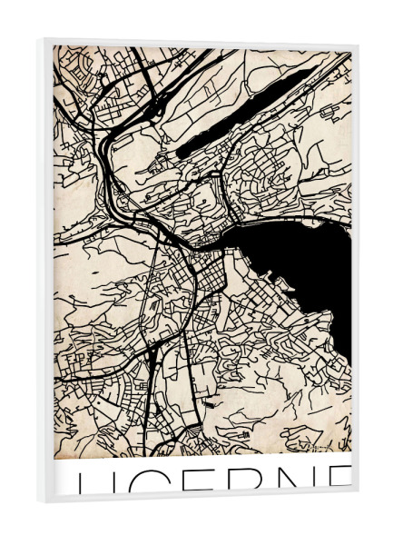 Poster mit weißem Rahmen "Retro Map Lucerne Switzerland" artboxONE - Städte,Reise,Schwarzweiß,Städte / Weitere