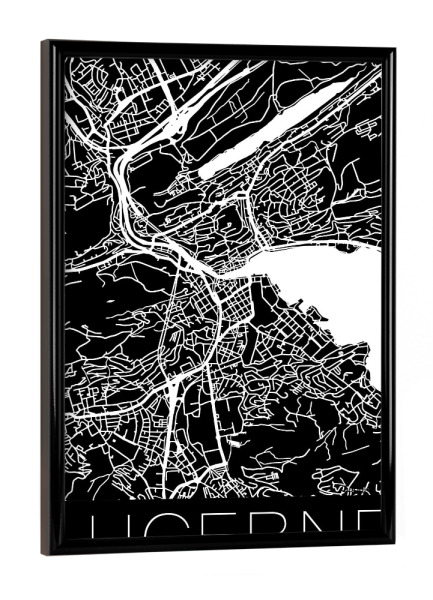 Poster mit schwarzem Rahmen "Retro Map of Lucerne Switzerland" artboxONE - Städte,Reise,Schwarzweiß,Städte / Weitere