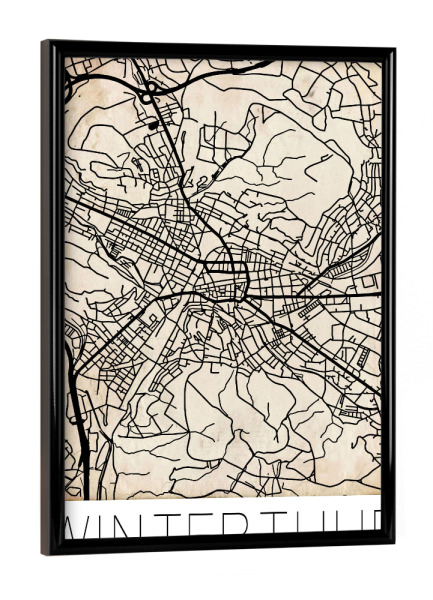 Poster mit schwarzem Rahmen "Retro Map Winterthur Switzerland 3" artboxONE - Städte,Reise,Schwarzweiß,Städte / Weitere