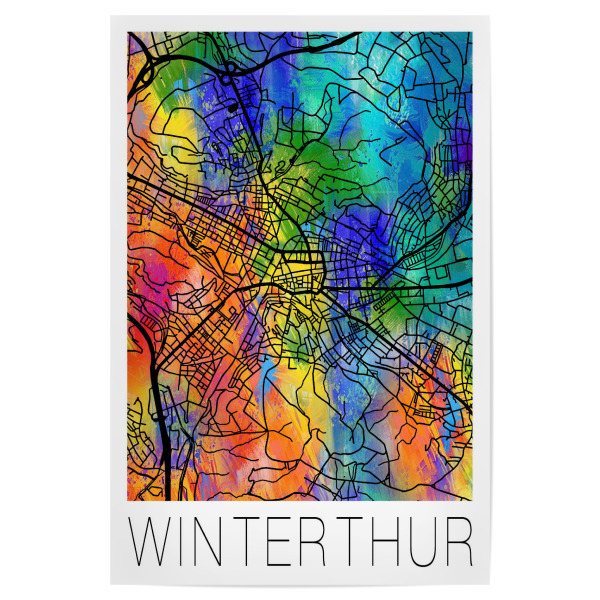 Poster 30x20 cm "Retro Map Winterthur Switzerland" artboxONE - Städte,Reise,Städte / Weitere - Retro,Karte,Winterthur,Schweiz,Aquarell,Straßenkarte