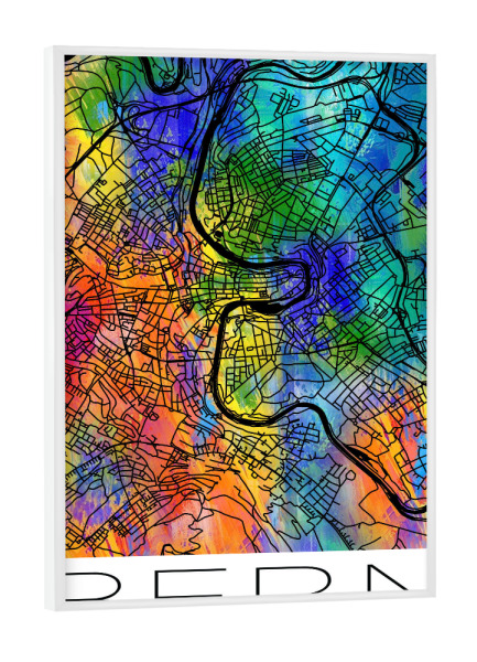 Poster mit weißem Rahmen "Retro Map of Bern Switzerland" artboxONE - Städte,Reise,Städte / Weitere - Retro,Karte,Bern,Schweiz,Aquarell,Straßenkarte