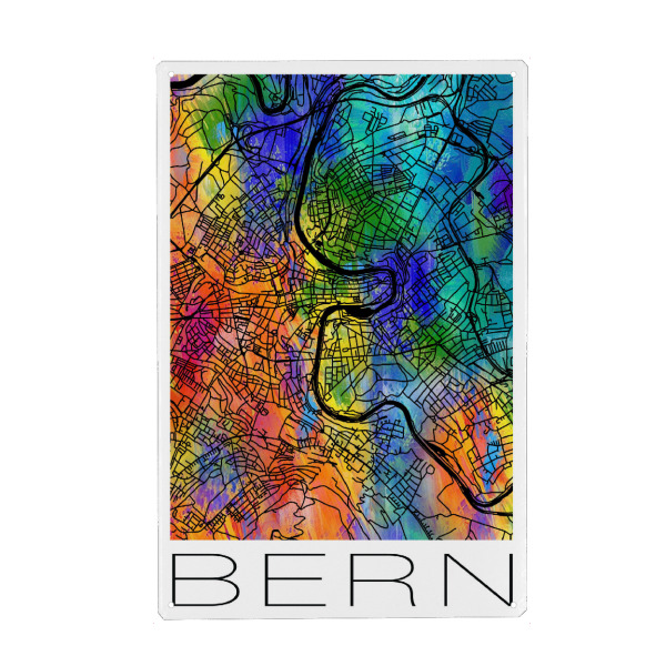 Metall Poster "Retro Map of Bern Switzerland" artboxONE - Städte,Reise,Städte / Weitere - Retro,Karte,Bern,Schweiz,Aquarell,Straßenkarte
