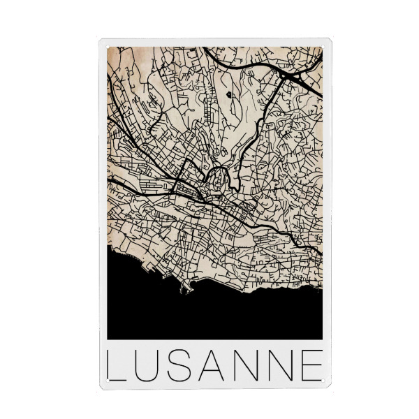 Holzbild "Retro Map Lausanne Switzerland 2" artboxONE - Städte,Reise,Schwarzweiß,Städte / Weitere - Retro,Karte,Lausanne schweiz,Straßenkarte