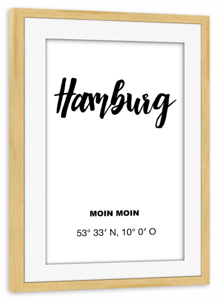 Poster mit Rahmen kiefer "Hamburg 9" artboxONE - Städte / Hamburg,Reise,Schwarzweiß - Hamburg,City,Cityposter,Moin,Hafenstadt
