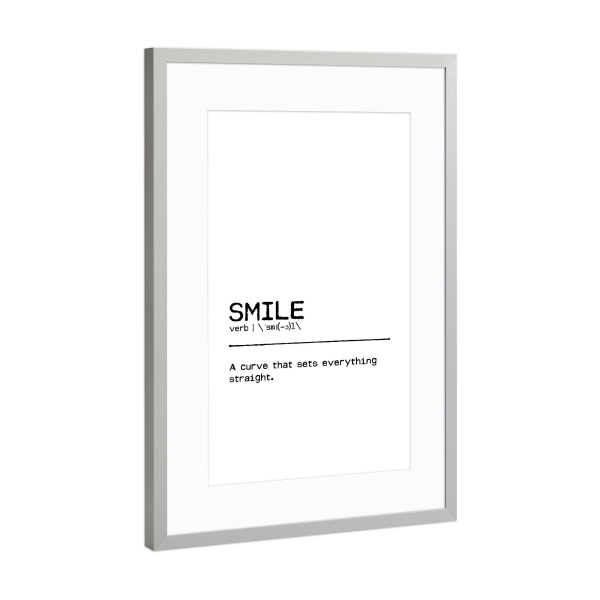 Poster mit Rahmen Silber "Smile Quote" artboxONE - Typografie,Schwarzweiß,Liebe,Lustig