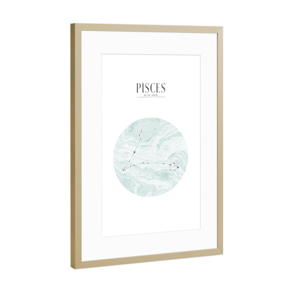 Poster mit Rahmen Gold "FISCHE | PISCES" artboxONE - Typografie,Für Kinder,Schwarzweiß