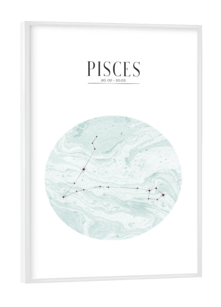 Poster mit weißem Rahmen "FISCHE | PISCES" artboxONE - Typografie,Für Kinder,Schwarzweiß