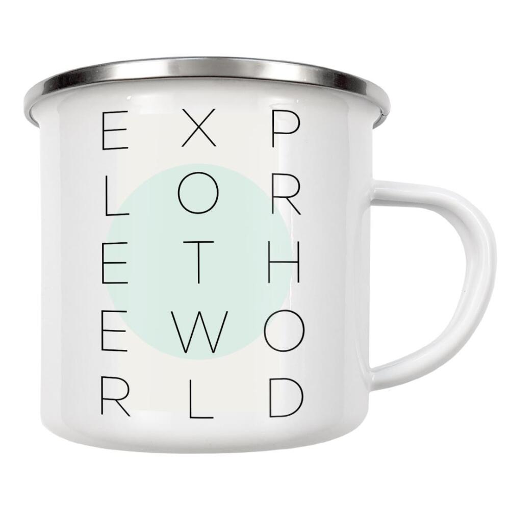 Emaille Tasse "Explore the world - türkis" artboxONE - Typografie,Reise