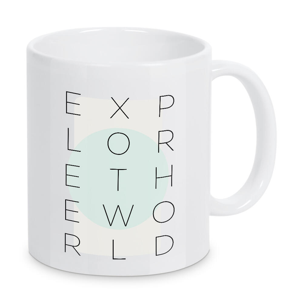 Tasse "Explore the world - türkis" artboxONE - Typografie,Reise - Minimal,Modern,Motto,Schrift,Spruch,Text,Design,Sprüche,Zitat,Reisen,Reise,Leben