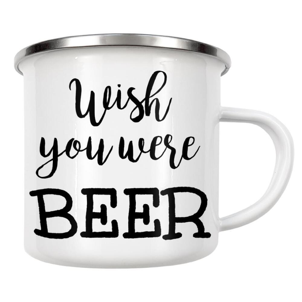 Emaille Tasse "Wish you were BEER" artboxONE - Typografie,Schwarzweiß,Liebe