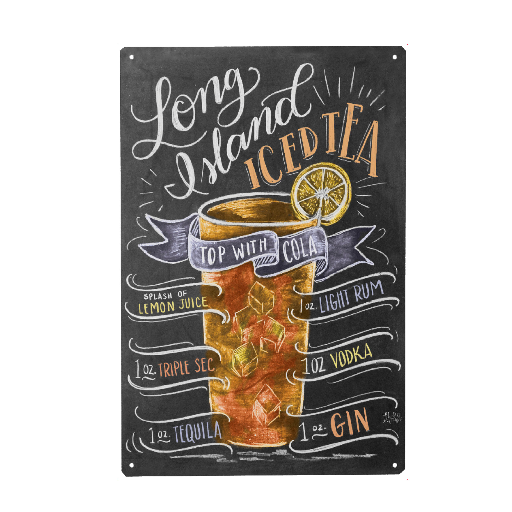 Metall Poster "Long Island Iced Tea" artboxONE - Typografie,Essen & Trinken,Essen & Trinken / Alkohol - Long,Island,Iced,Tea,Rezept,Alkohol