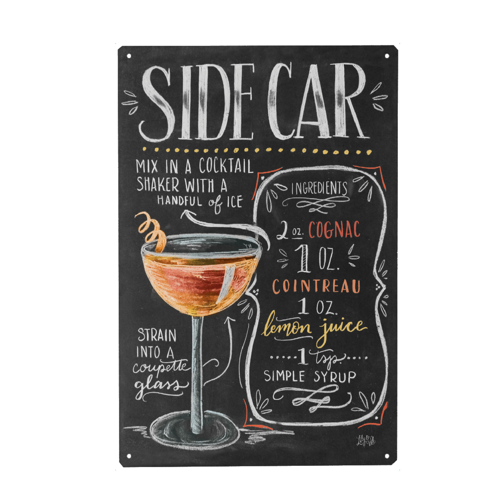 Metall Poster "Sidecar" artboxONE - Typografie,Essen & Trinken,Essen & Trinken / Alkohol