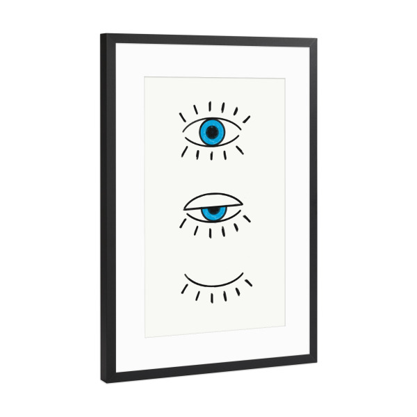 Poster mit Rahmen Schwarz (Metallic) "Summer Evil Eyes" artboxONE - Abstrakt - Evil eye,Greece,Blue,White,Black,Summer,Draw,Illustration