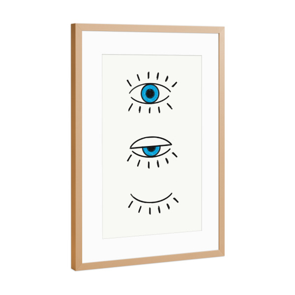 Poster mit Rahmen Kupfer "Summer Evil Eyes" artboxONE - Abstrakt - Evil eye,Greece,Blue,White,Black,Summer,Draw,Illustration