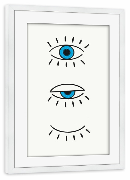 Poster mit Rahmen weiß "Summer Evil Eyes" artboxONE - Abstrakt - Evil eye,Greece,Blue,White,Black,Summer,Draw,Illustration