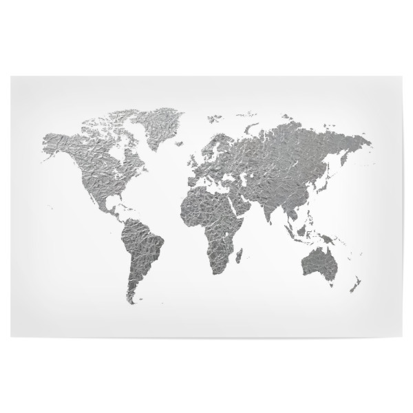 Poster "World Map Silver Foil" artboxONE - Reise,Schwarzweiß,Kartografie