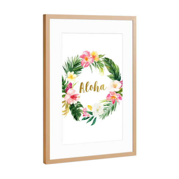 Poster mit Rahmen Kupfer "Aloha 5" artboxONE - Typografie,Natur,Floral,Reise / Strand und Meer