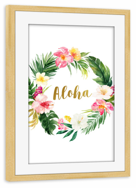 Poster mit Rahmen kiefer "Aloha 5" artboxONE - Typografie,Natur,Floral,Reise / Strand und Meer
