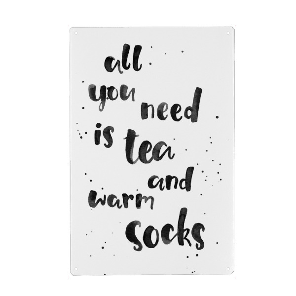 Metall Poster "Tea and Socks" artboxONE - Typografie,Essen & Trinken,Menschen,Schwarzweiß