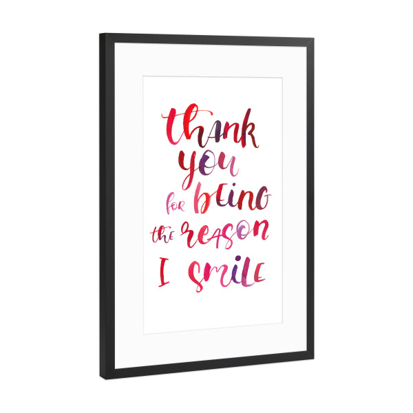 Poster mit Rahmen Schwarz (Metallic) "Thank you 2" artboxONE - Typografie,Liebe