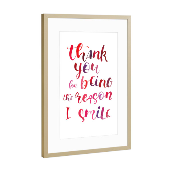 Poster mit Rahmen Gold "Thank you 2" artboxONE - Typografie,Liebe