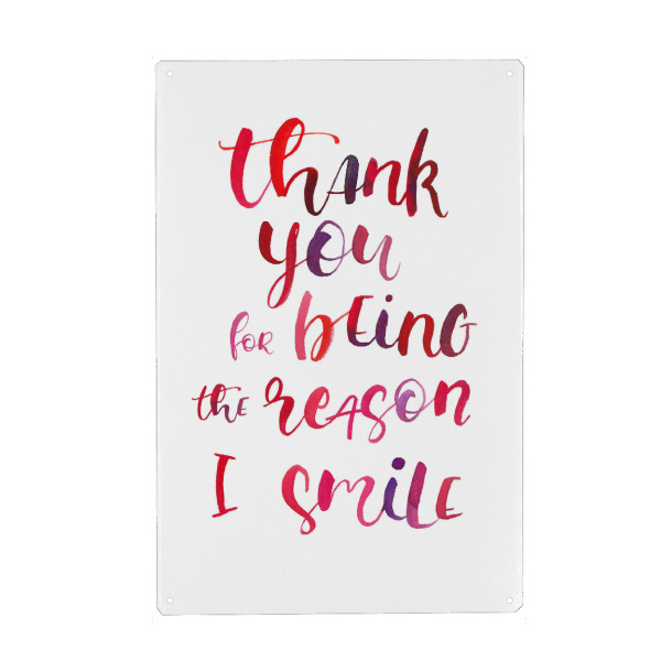 Holzbild "Thank you 2" artboxONE - Typografie,Liebe - Handlettering,Typografie,Aquarell,Liebe,Spruch,Saying,Quote,Lächeln,Paar,Couple,Danke,Verliebt