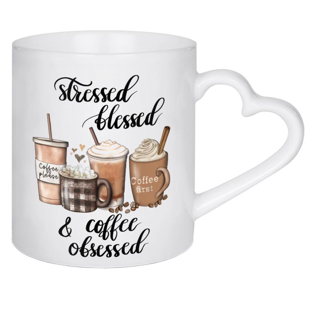 Herztasse "Stressed Blessed Coffee Obsessed" artboxONE - Essen & Trinken,Fashion,Buchstaben,Für Mama