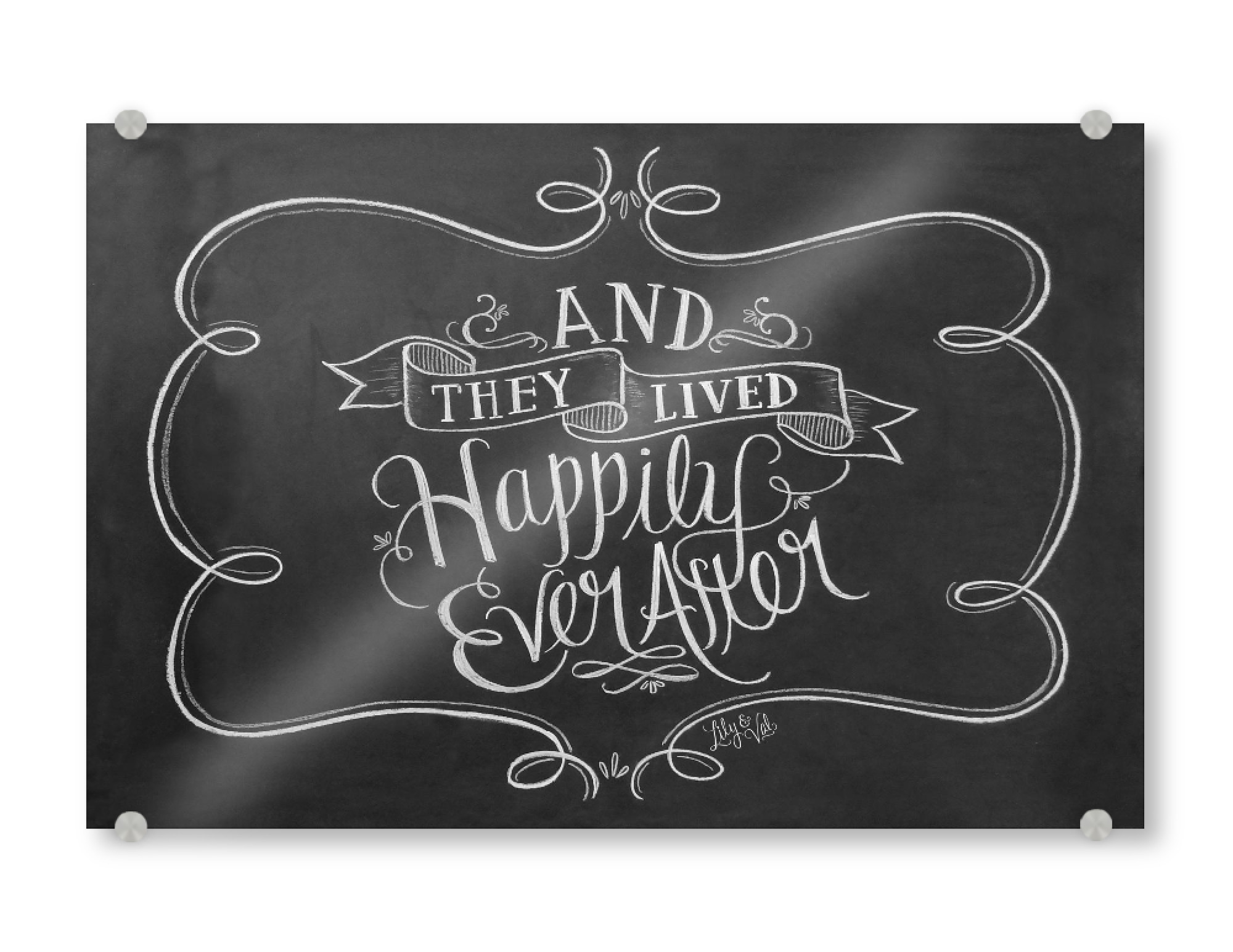 Acrylglasbild "Happily ever after" artboxONE - Typografie,Schwarzweiß,Liebe,Für Mama,Für Papa