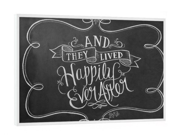 Poster mit weißem Rahmen "Happily ever after" artboxONE - Typografie,Schwarzweiß,Liebe,Für Mama,Für Papa