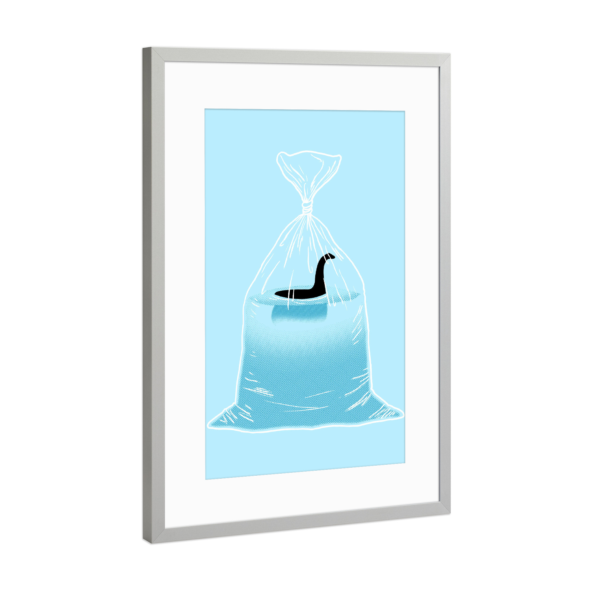 Poster mit Rahmen Silber "Loch Ness Golden Fish" artboxONE - Für Kinder,Comic