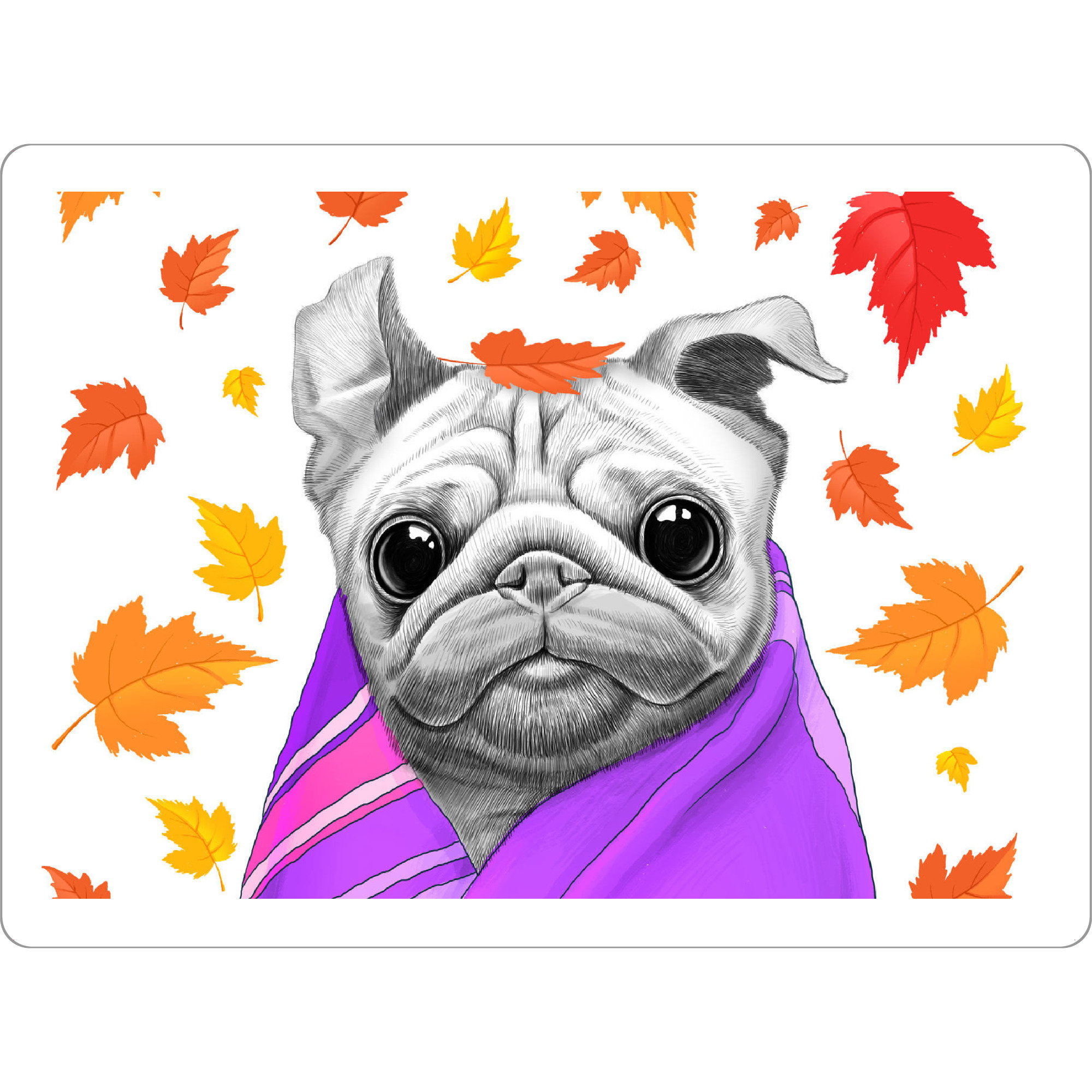 Tischset "Autumn Pug" artboxONE - Natur,Für Kinder,Tiere,Schwarzweiß - Pug,Hund,Tier,Natur,Herbst,Blätter,Kariert,Niedlich,Stimmung - Bild Pug
