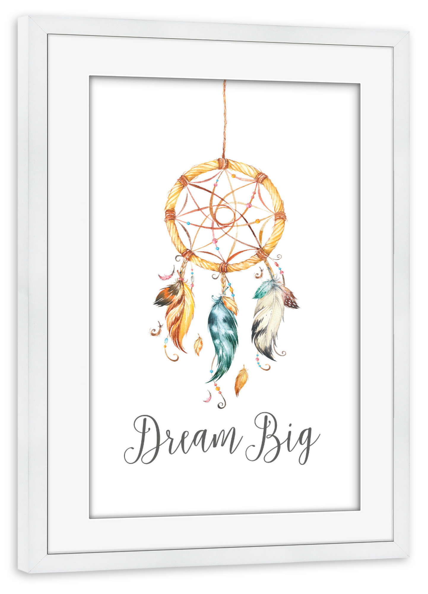 Poster mit Rahmen weiß "Dream Big Tribal Dreamcatcher" artboxONE - Typografie,Natur,Für Kinder,Sport / Motivation