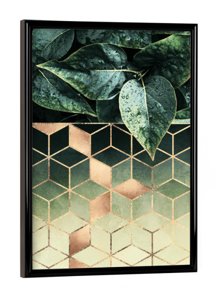 Poster mit schwarzem Rahmen "Leaves And Cubes 2" artboxONE - Natur,Abstrakt,Geometrie