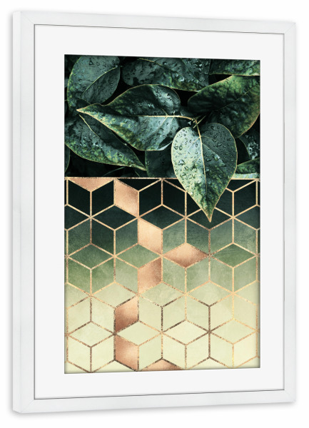 Poster mit Rahmen weiß "Leaves And Cubes 2" artboxONE - Natur,Abstrakt,Geometrie