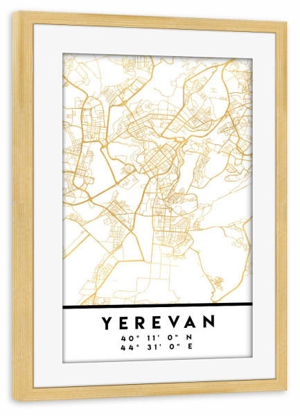 Poster mit Rahmen kiefer "YEREVAN ARMENIA STREET MAP ART" artboxONE - Städte,Reise,Kartografie