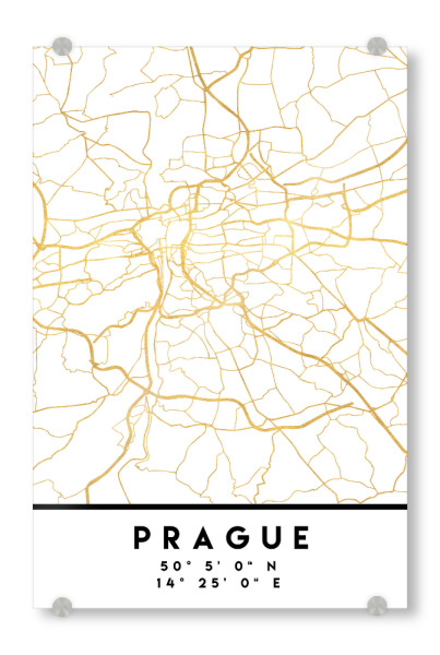 Acrylglasbild "PRAGUE CZECH STREET MAP ART" artboxONE - Städte,Reise,Städte / Prag,Kartografie