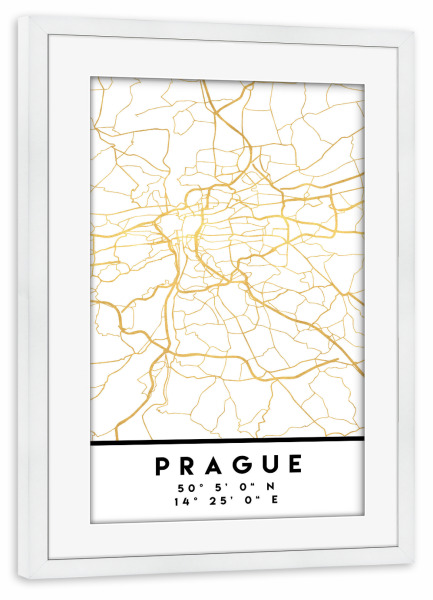 Poster mit Rahmen weiß "PRAGUE CZECH STREET MAP ART" artboxONE - Städte,Reise,Städte / Prag,Kartografie