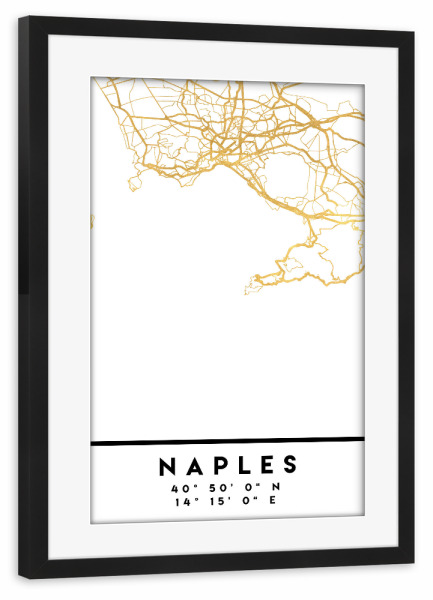 Poster mit Rahmen schwarz "NAPLES ITALY STREET MAP ART" artboxONE - Städte,Reise,Kartografie