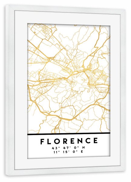 Poster mit Rahmen weiß "FLORENCE ITALY STREET MAP ART" artboxONE - Städte,Reise,Kartografie