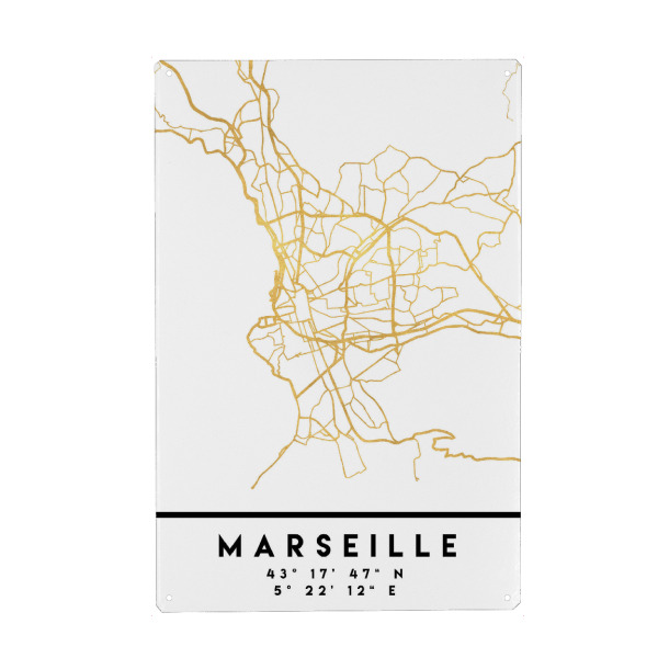 Metall Poster "MARSEILLE FRANCE STREET MAP ART" artboxONE - Städte,Reise,Kartografie