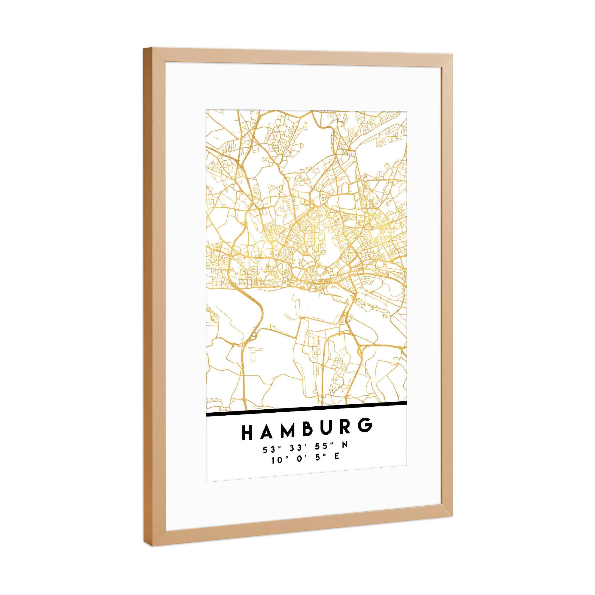 Poster mit Rahmen Kupfer "HAMBURG GERMANY STREET MAP ART" artboxONE - Städte,Städte / Hamburg,Reise,Kartografie