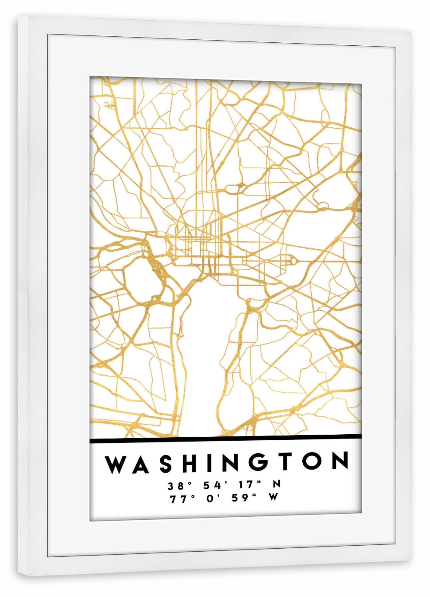 Poster mit Rahmen weiß "WASHINGTON STREET MAP ART" artboxONE - Städte,Reise,Städte / Washington,Kartografie