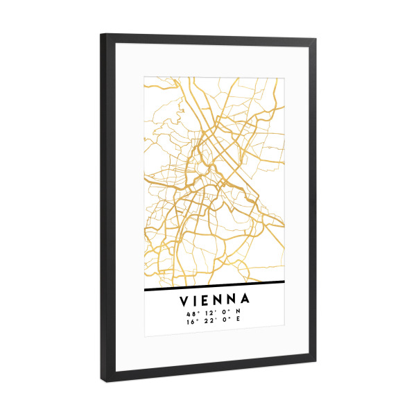 Poster mit Rahmen Schwarz (Metallic) "VIENNA AUSTRIA STREET MAP ART" artboxONE - Städte,Reise,Städte / Wien,Kartografie